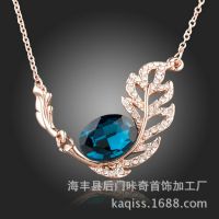 2014韩版树叶奥地利水晶项链-芭蕉叶镶钻项链 韩版时尚饰品批发~