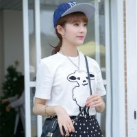 正露2015春夏新款 韩版纯棉圆领短袖卡通T恤女打底衫批发1505