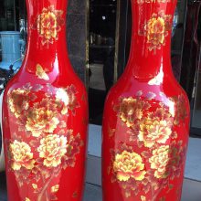 乔迁之喜落地大花瓶摆件 景德镇中国红金福1.8米大瓷瓶
