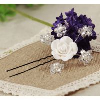 韓版新娘紅色手工頭飾 韓式發(fā)飾 古裝軟陶 珍珠發(fā)簪 造型發(fā)夾飾品