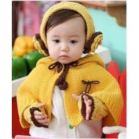 韩版儿童针织帽女童帽宝宝帽子披肩萌婴儿冬季帽子钩花三件套可爱