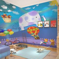 创意款 儿童房背景墙环保无缝无纺布墙纸壁画 卡通大象 气球壁纸