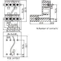 柔性线路板接线端子3.81间距公端子-带卡钩