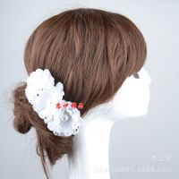 新娘頭花 三朵并蒂花新娘頭飾 婚紗配飾韓式發(fā)飾支持定做現(xiàn)貨混批