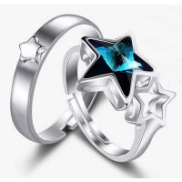 925纯银韩国开口五角星可调节戒指星星控超闪星星情侣戒指