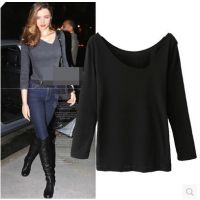2014秋新款欧美风鸡心领纯色修身简洁款打底衫T恤女上衣C952