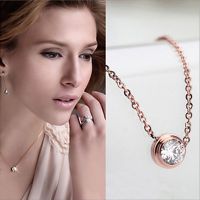 何以笙簫默唐嫣同款項鏈 一克拉單鉆項鏈  裸鉆鈦鋼玫瑰金鎖骨鏈