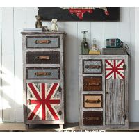 美式復(fù)古英倫鄉(xiāng)村創(chuàng)意懷舊斗柜 皮革鉚釘米字旗四斗柜做舊家具