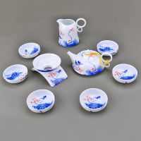特价批发贴花功夫茶具套装 高档礼品陶瓷整套茶具 9头薄胎茶具