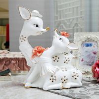 精品热销 现代家居装饰品批发 情侣鹿摆件 陶瓷工艺品摆件现代