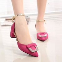 欧美***方扣女单鞋***同款高端定制拼色侧空凉鞋女批发