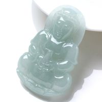 恒佑福0683K冰糯种翡翠A货观音挂件玉石观音吊坠双面精雕带证书