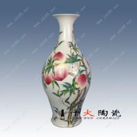仿古粉彩瓷蝠桃纹橄榄瓶 手绘寿桃八仙图陶瓷小花瓶