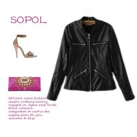 欧洲站新款帅气机车皮衣女短款 修身显瘦翻领夹克小外套女PU***