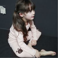 韩国女童装秋冬季加绒加厚纯棉长袖打底内衣套装儿童睡衣家居服