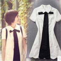 何以笙簫默唐嫣同款高品質(zhì)蝴蝶結(jié)娃娃領(lǐng)荷葉邊連衣裙襯衫實價