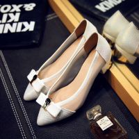 2015夏季新款女鞋OL***尖頭淺口蝴蝶結(jié)透氣粗跟中跟單鞋MEN-T460