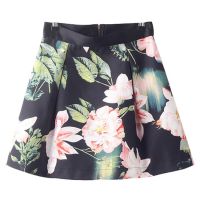 2015春季新款 歐美女裝 花朵印花優(yōu)雅氣質(zhì)后拉鏈中款半身裙 THWM