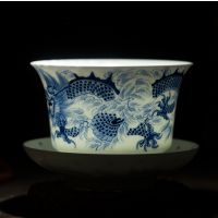 景德镇传统手工绘画青花瓷茶具 双龙盖碗