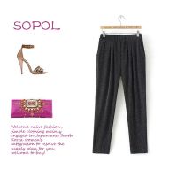 歐洲 站2015春夏新款女裝歐美風(fēng)休閑褲銀絲彈力松緊腰運(yùn)動(dòng)哈倫褲