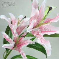 仿真花/外贸/4头手感叶百合/浅粉/假花/装饰花/婚庆/仿真百合花