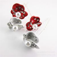 新娘飾品 花朵珍珠水鉆u型夾發(fā)簪插針流行頭發(fā)盤發(fā) 廠家直銷