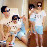2015新款一家三口亲子装套装短袖短裤 母子装母女装家庭装