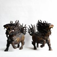 批发纯黄铜 开光纯铜福字麒麟摆件一对 瑞祥***开业家居***礼品