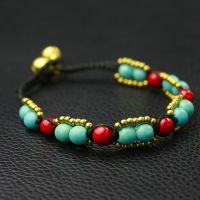 泰国风情铜铃手工蜡绳精编民族风绿松石手链 原创设计泰饰s0058