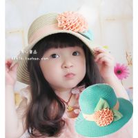 2015韓版新款女童防曬夏季太陽(yáng)帽花朵漁夫帽草帽兒童夏涼帽批發(fā)