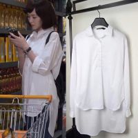 2015新款何以笙簫默趙黙笙明星唐嫣同款不規(guī)則中長款白襯衣女襯衫