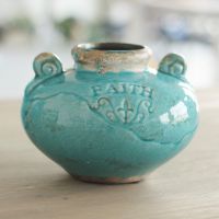 厂家直销 家居装饰品摆设复古浮雕花器 美式乡村田园蓝色陶瓷花瓶
