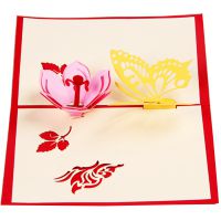 3D剪纸蝴蝶花朵 贺卡批发 立体明信片纪念祝福卡 员工卡厂家定制