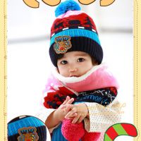 圣誕小鹿 男女童加絨防風(fēng)帽子圍巾套裝 韓版新款男女孩保暖加絨帽