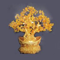 黄水晶***树 发财树摆件 ***黄金树元宝树 水晶工艺品摆件