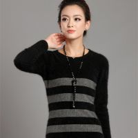 2014新款修身女式中长款 圆领横条貂绒衫羊毛衫 羊绒衫针织毛衣