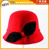 韩版女士秋冬豹纹蝴蝶结礼帽 欧美羊毛呢毛定型毡帽