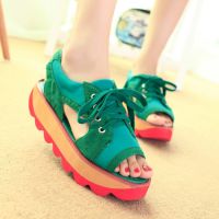 夏季魚嘴透氣運(yùn)動(dòng)休閑女鞋韓版厚底松糕涼鞋搖搖鞋涼鞋女軟底潮鞋