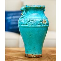 欧式蓝色陶瓷花瓶摆件 客厅复古落地花器田园做旧酒店装饰品摆设