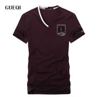 GUEQI 2015夏新款男士 英伦时尚 V领拼色莫代尔短袖T恤H8509