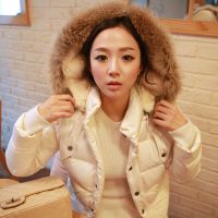 韓國(guó)棉服女2015冬裝新款韓版女裝單排扣貉子毛領(lǐng)連帽短款女式棉衣