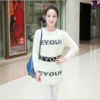 2015秋冬新款韩版修身女装长毛马海毛字母圆领套头针织衫毛衣外套