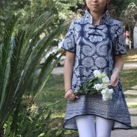 Y-TQYY 棉麻青花立领盘扣 显瘦短袖衬衣衬衫 改良民族风女装