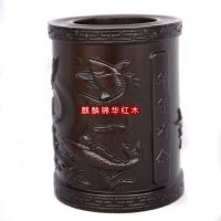 木雕工艺品 年年有余笔筒黑梓木 红木工艺品木质工艺品 雕刻摆件