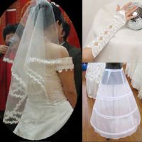 ******婚纱礼服新娘头纱/弹力手套/网纱裙撑三件套组合韩版白色