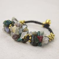 进口印度玛瑙碎石精编街头时尚手链 原创泰国蜡绳民族饰品s0034