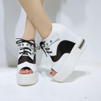 2015新款夏季涼鞋女透氣網(wǎng)紗內(nèi)增高休閑鞋皮帶厚底鉚釘坡跟女鞋