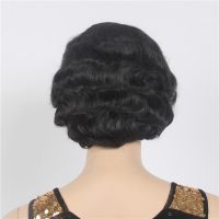 化纤假发厂家直销 黑色复古手推短卷发女 wig古装前蕾丝化纤头套