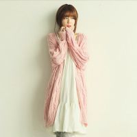 春季新款韩国毛衣女装宽松麻花中长款针织衫清新纯色开衫女批发