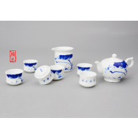 景德镇陶瓷8头 青花手绘荷韵吉祥 茶具套装***包邮 正品茶具泡茶不烫手